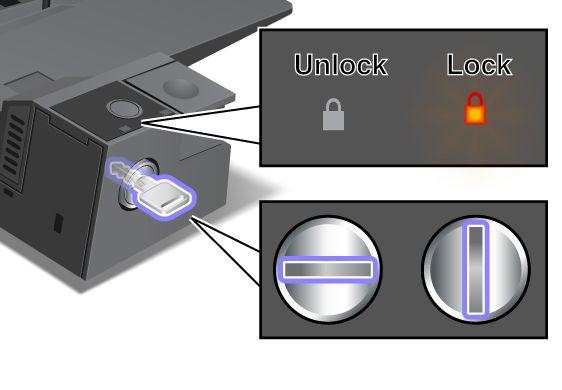 Mechanický zámek k zařízení ThinkPad Port Replicator Series 3 připojíte takto: Použití zámku systému Zámek systému má dvě polohy, odemknuto a uzamknuto.