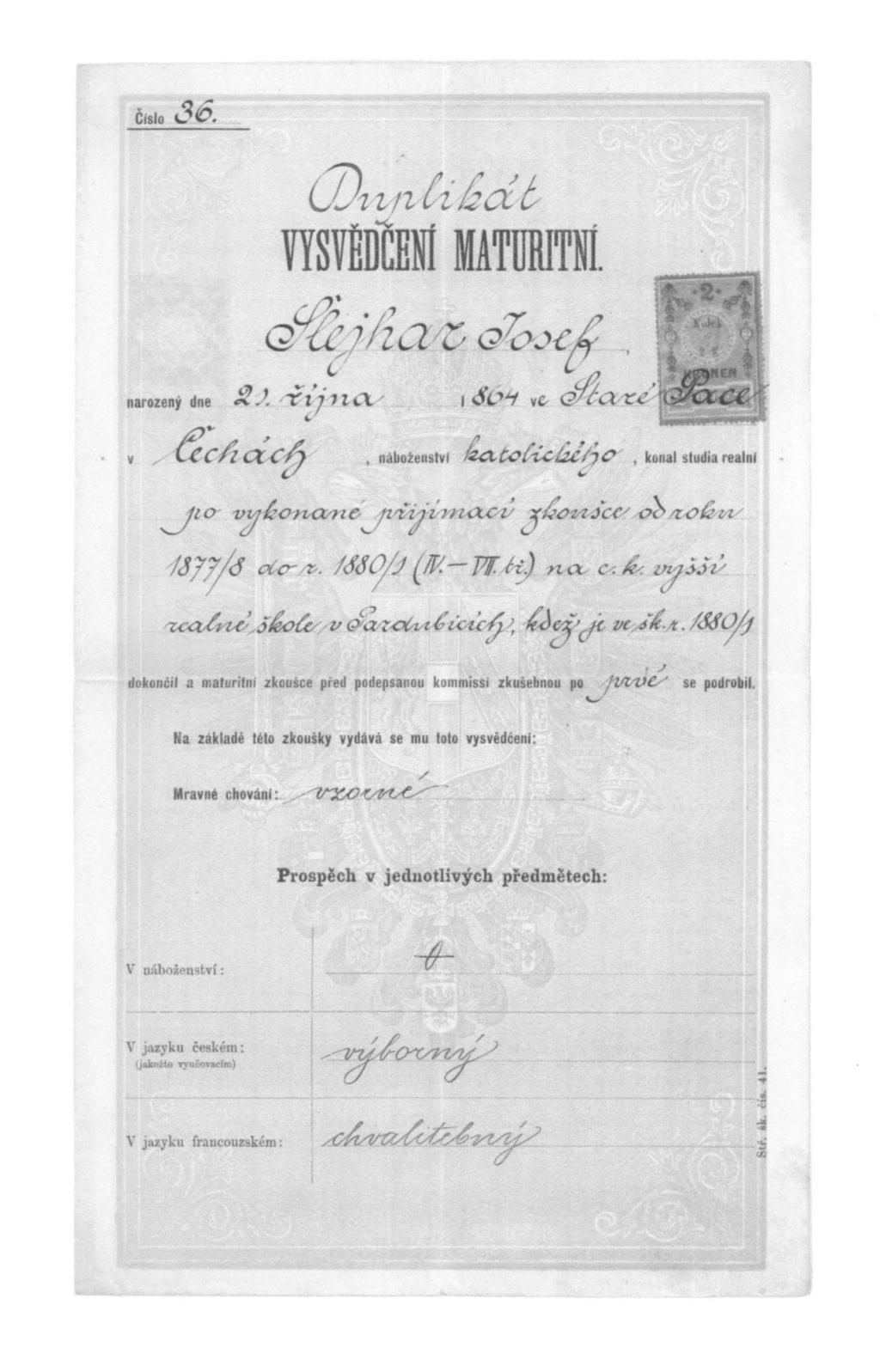 člslo,36.. Wl~ ť'-i;; d f vysvbnchnl MATURlTNl. Q~ lia z, G0Xf ' narozeny dne ~.~ -řl'jn. a -- f 4""-j ve- e<fía-r.e? '"!!P!'!!'I'.!!!!!"t v e~lídcj, liahotenslvl ka,to{icl.;ll,o.