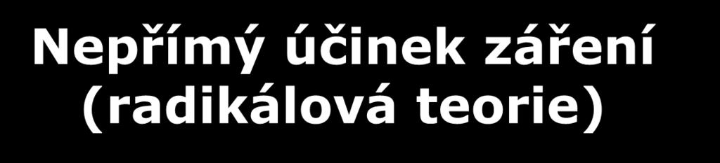 Nepřímý účinek záření (radikálová teorie) Biologický materiál tvořen