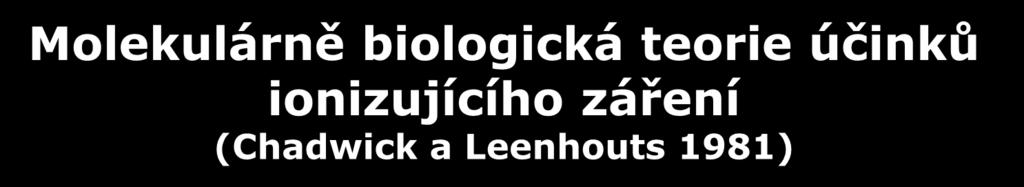 Molekulárně biologická teorie účinků ionizujícího záření (Chadwick a Leenhouts 1981) předpokládaným terčem v buňce je dvojvlákno DNA primární efekt záření dvojvláknový zlom v DNA (DSB) zlom může