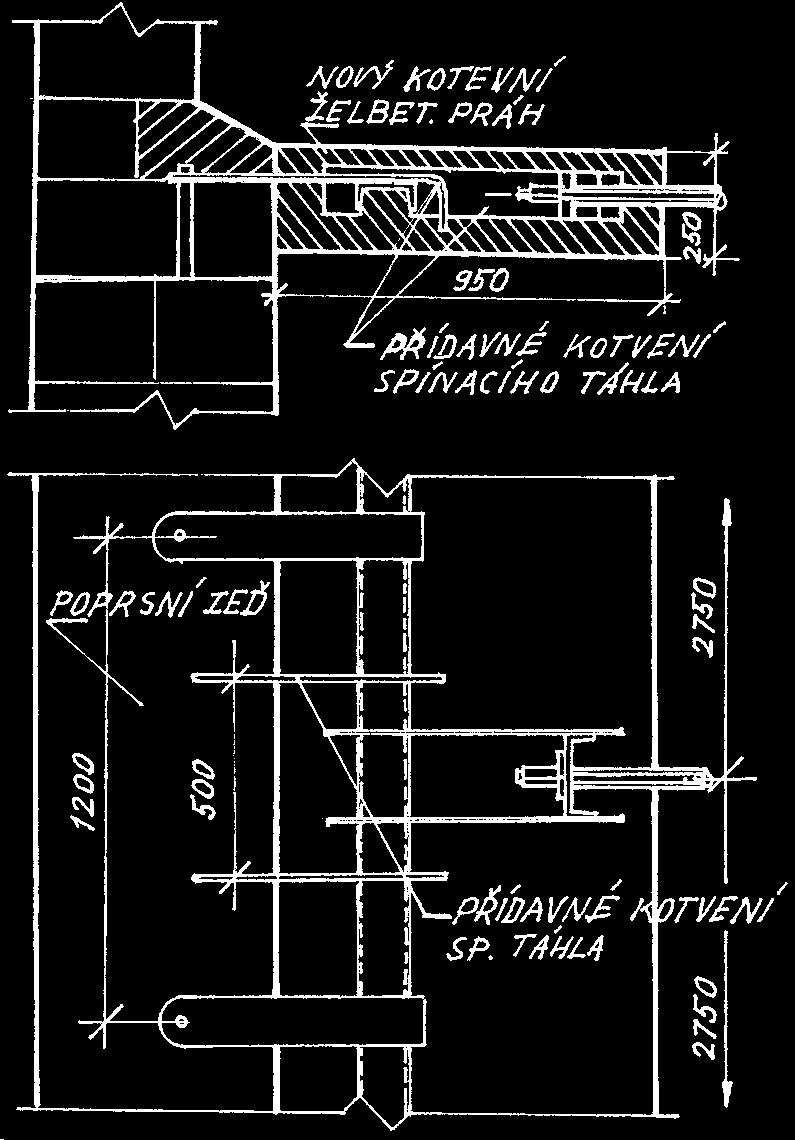 Obr. 5 Spínací táhlo podle opon. projektu Fig. 5 Tie bar as to the oposed design Obr. 6 V ztuï Ïelezobetonové desky a její pfiipojení k U profilu Fig.