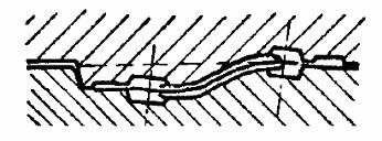 8 Dělící rovina se zámkem [5] U nejjednodušších dvoudílných zápustek s rovnou dělící rovinou je forma vypracována jen ve spodní zápustce, kdežto vrchní