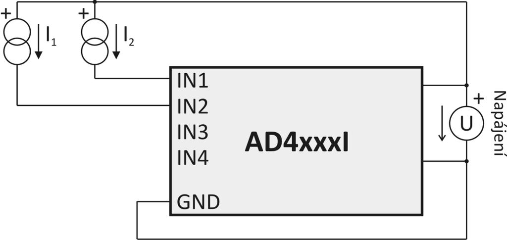 6 Proudová čidla napájená samostatným zdrojem po proudové smyčce Se zdrojem společným pro čidla i V tomto