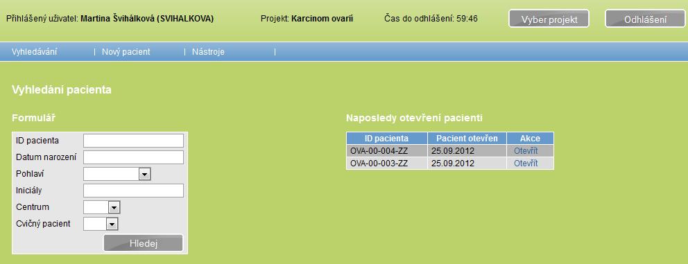 Poznámka č. 3: Okamžitá práce s pacientem Pokud chcete s pacientem ihned pracovat, např. vyplňovat formuláře, klikněte tlačítko Uložit.