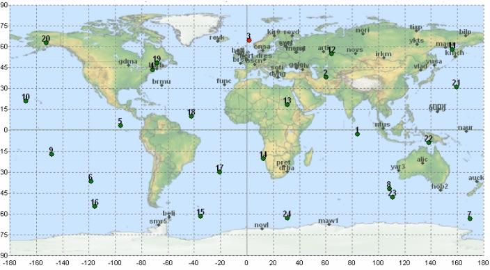 Obrázek 2.3: Poloha družic systému Glonass v roce 2017. [26] 2.6.4 Řídicí segment systému Glonass Řídicí segment systému Glonass pracuje velmi podobně jako u systému GPS.