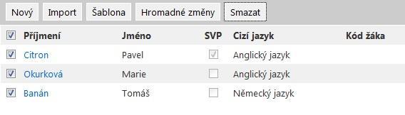 1) Stiskneme tlačítko Smazat a zobrazí se kontrolní dialogové okno s informací o smazání záznamů. 2) Po odsouhlasení se zobrazí okno s informací o počtu smazaných žáků. 4.