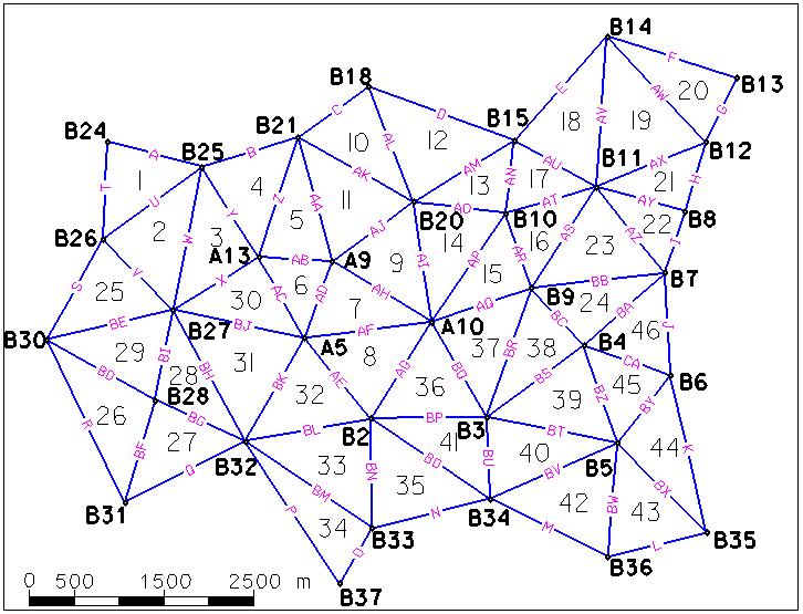 Obr. 14: riangulace sítě GNES 10.3 Stanovení způsobů výpočtu Při vyrovnání sítě je v dnešní době jednoznačně preferováno vyrovnání zprostředkujících měření.