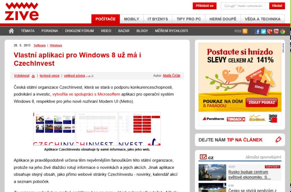 Zive.cz ČIA News Ost-West Contact CzechInvest má aplikaci pro Windows 8