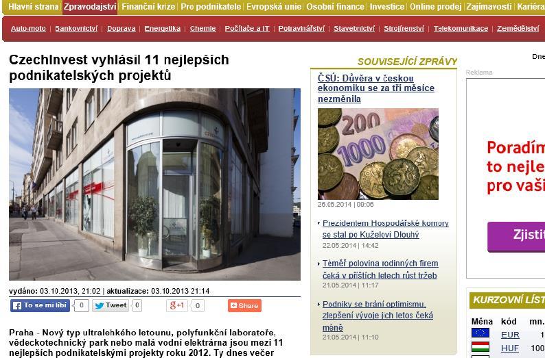 Zive.cz ČIA News Ost-West Contact Finanční noviny CzechInvest ocenil nejlepší