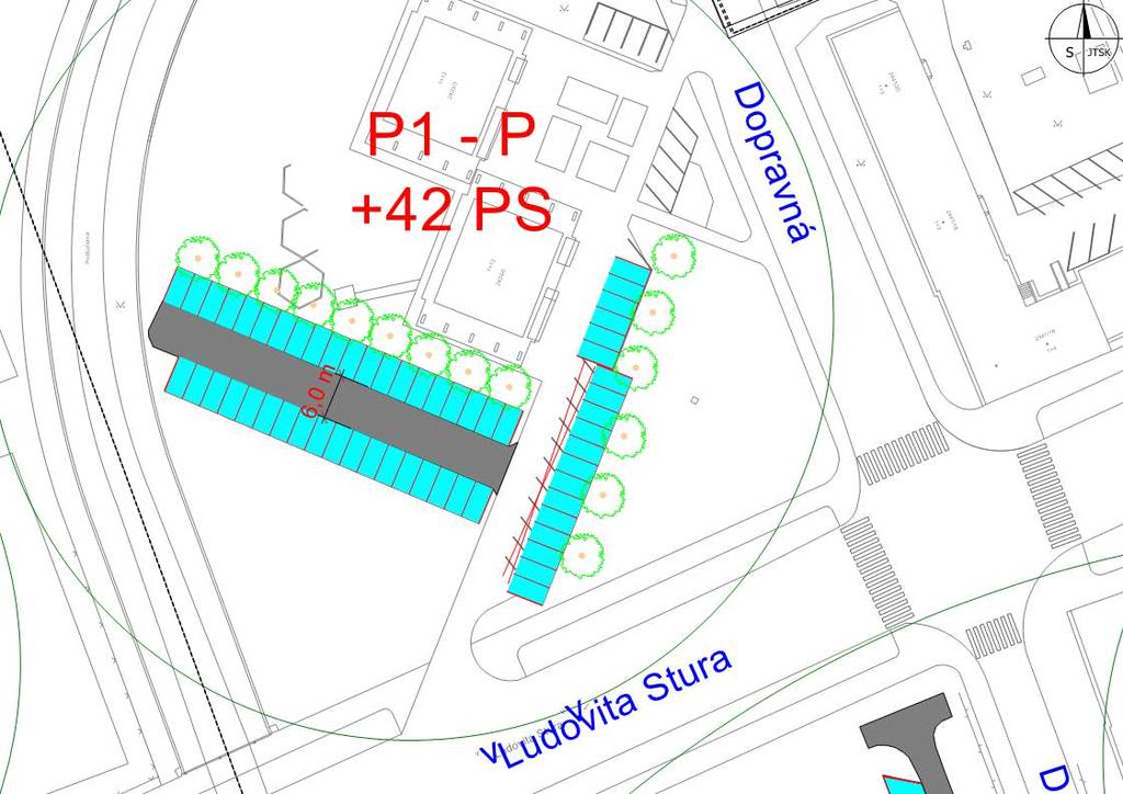 23162 Prednádražie P1 Výstavba nového parkoviště u ulic Dopravná a Ludovita Štura, nová vzrostlá zeleň 42 PS 53 551 Plocha parkovacích ploch 588 m2 Plocha pojížděných ploch