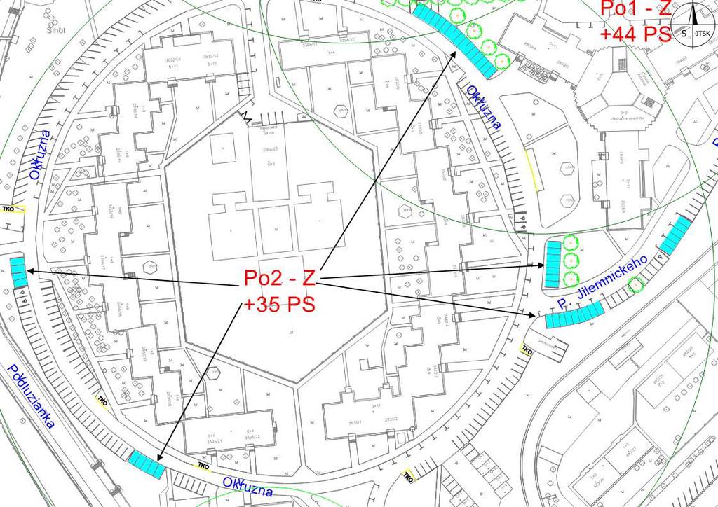 23163 Podlužianka Po2 Výstavba nových parkovacích zálivů v okolí Okružné a Jilemnického ulice 35 PS 26 238 Plocha parkovacích ploch 438 m2 Plocha pojížděných ploch 2