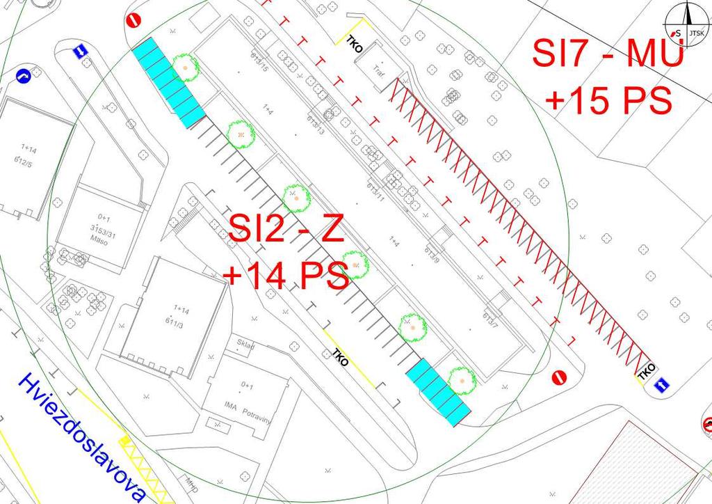 27591 Stred I SI2 Výstavba zálivu pro kolmé stání severně nad ulicí Hviezdoslavova 14 PS 11 641 Plocha parkovacích ploch 175 m2 Plocha pojížděných ploch 2 Koeficient