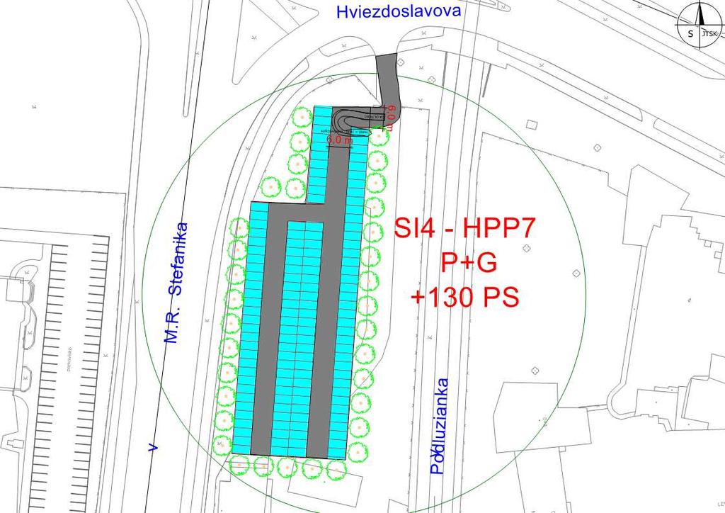 Plocha parkovacích ploch Plocha pojížděných ploch 27591 Stred I SI4 Výstavba nové HPP P+G západně od potoku Podlužianka 130 PS 219 491 1 625 m2 1 242 Káceno stromů 12 Výsadba