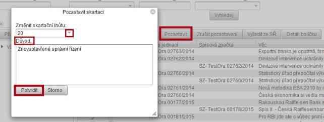 obr. 20. Dočasné vyřazení balíčku ze skartačního návrhu/změna skartační lhůty 2.7.6. Vrácení balíčku ke skartaci Vyřazený balíček, který byl v předchozím kroku pozastaven je možno tzv.