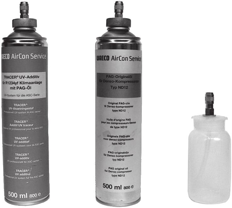 První uvedení do provozu ASC5500G RPA 7.11 Zadání velikosti nádoby Na čerstvý olej a kontrastní látku UV můžete použít nádobu 500 ml (B) nebo 250 ml (C) (příslušenství).
