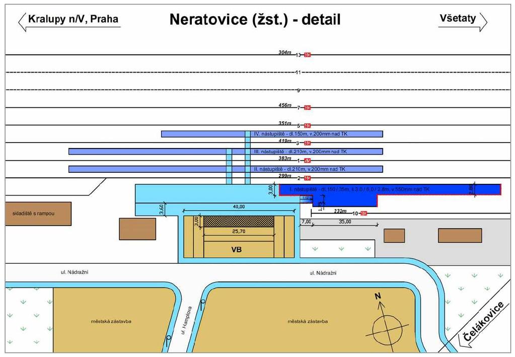 Neratovice Stanice je situována na rozhraní města a rozsáhlého průmyslového areálu v jeho severní části.