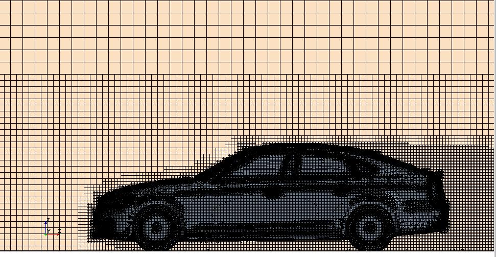 CFD SIMULACE Obr. 61 Naředěná objemová sít v rovině symetrie vozidla 5.