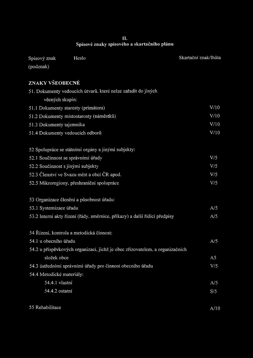 4 Dokumenty vedoucích odborů V/l 0 52 Spolupráce se státními orgány a jinými subjekty: 52.1 Součinnost se správními úřady V/5 52.2 Součinnost s jinými subjekty V/5 52.