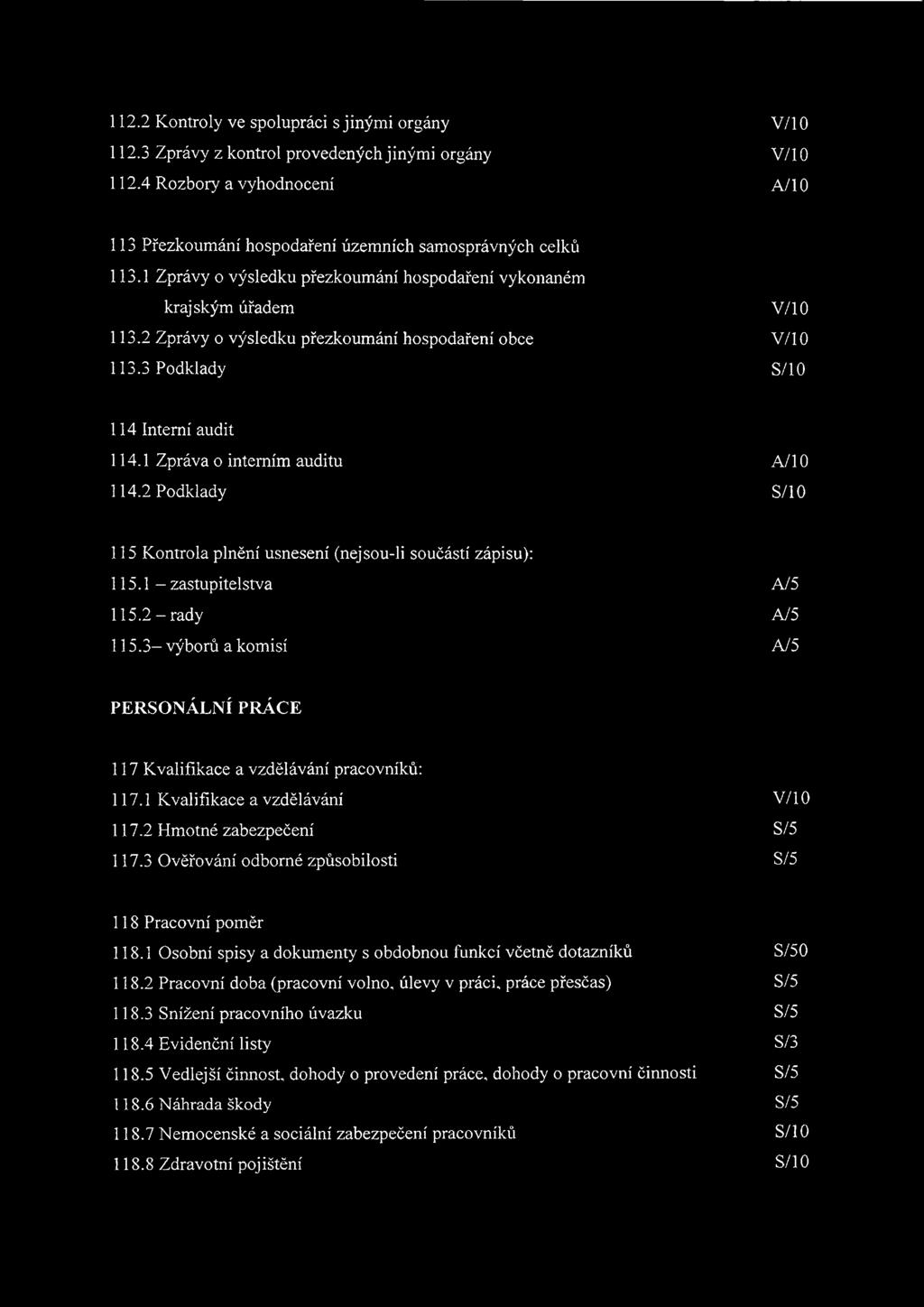 1 Zpráva o interním auditu A/l 0 114.2 Podklady S/10 115 Kontrola plnění usnesení (nejsou-li součástí zápisu): 115.1 - zastupitelstva A/5 115.2- rady A/5 115.