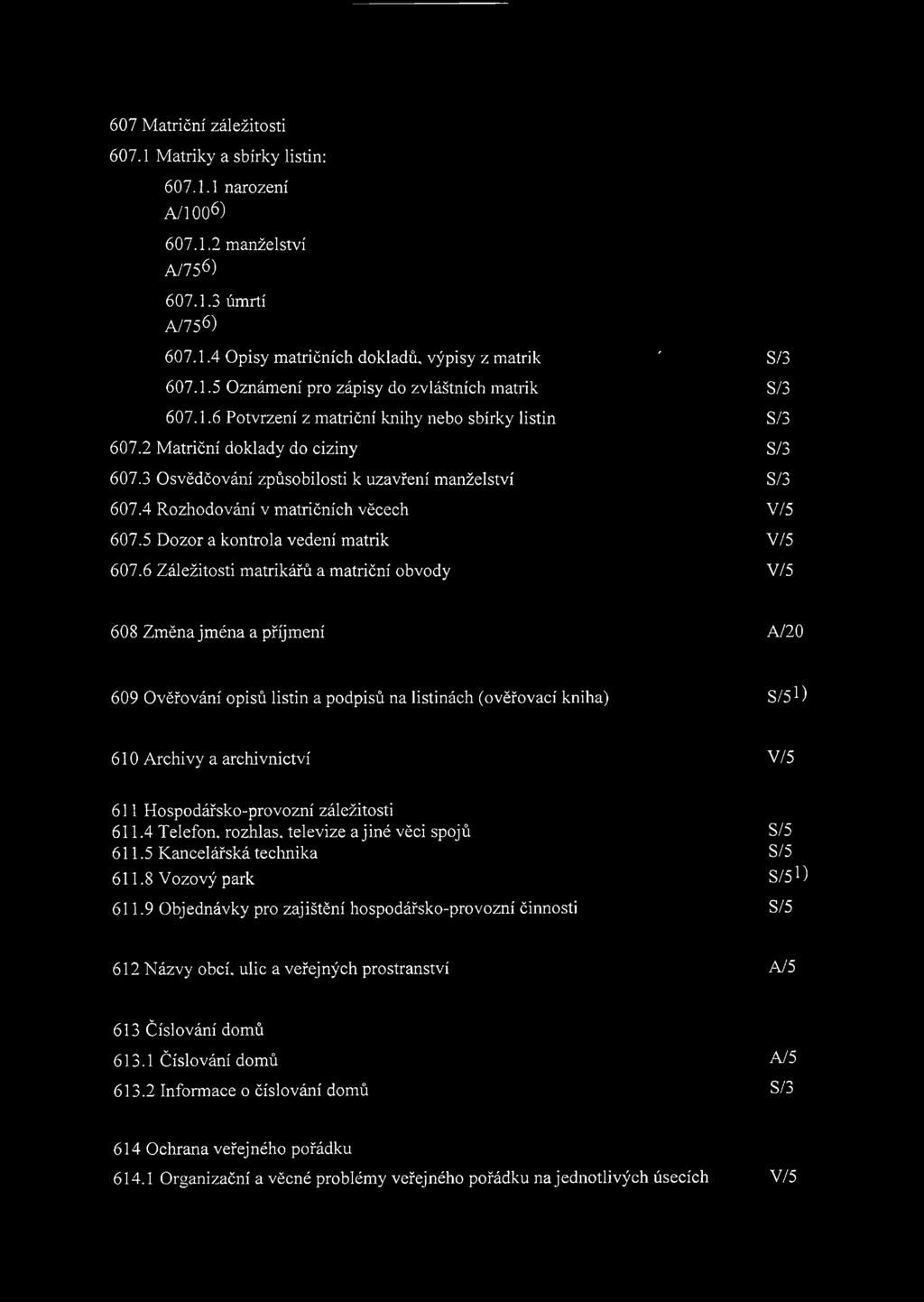 5 Dozor a kontrola vedení matrik V/5 607.