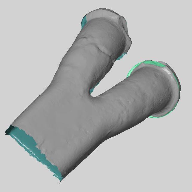 VYTVOŘENÍ VIRTUÁLNÍHO MODELU Obr. 23 Upravený model sacího kanálu v GOM Inspect Síť na modelech exportovaných ze stanice ATOS je příliš hrubá.