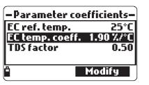 aktuální teplotní koeficient vašeho vzorku známý, stiskněte Modify (Změnit) pro zadání hodnoty. Pro potvrzení stiskněte Accept (Přijmout).