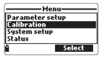 Kapitola 7 KALIBRACE Kalibrační rutina přístrojů HI 9819X se spustí označením Calibration (Kalibrace) a stisknutím Select (Vybrat) z hlavního menu.