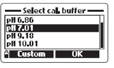 Objeví se textové okno. Použijte klávesnici pro zadání hodnoty pufru při aktuální teplotě. Platný rozsah pro uživatelský pufr je od 0,00 do 14,00 ph. 7.2.