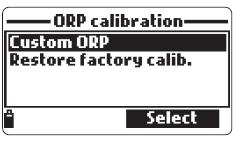 Pro uživatelskou kalibraci stiskněte Custom ORP. Naplňte kádinku testovaným ORP roztokem (viz. Příloha D Příslušenství ).