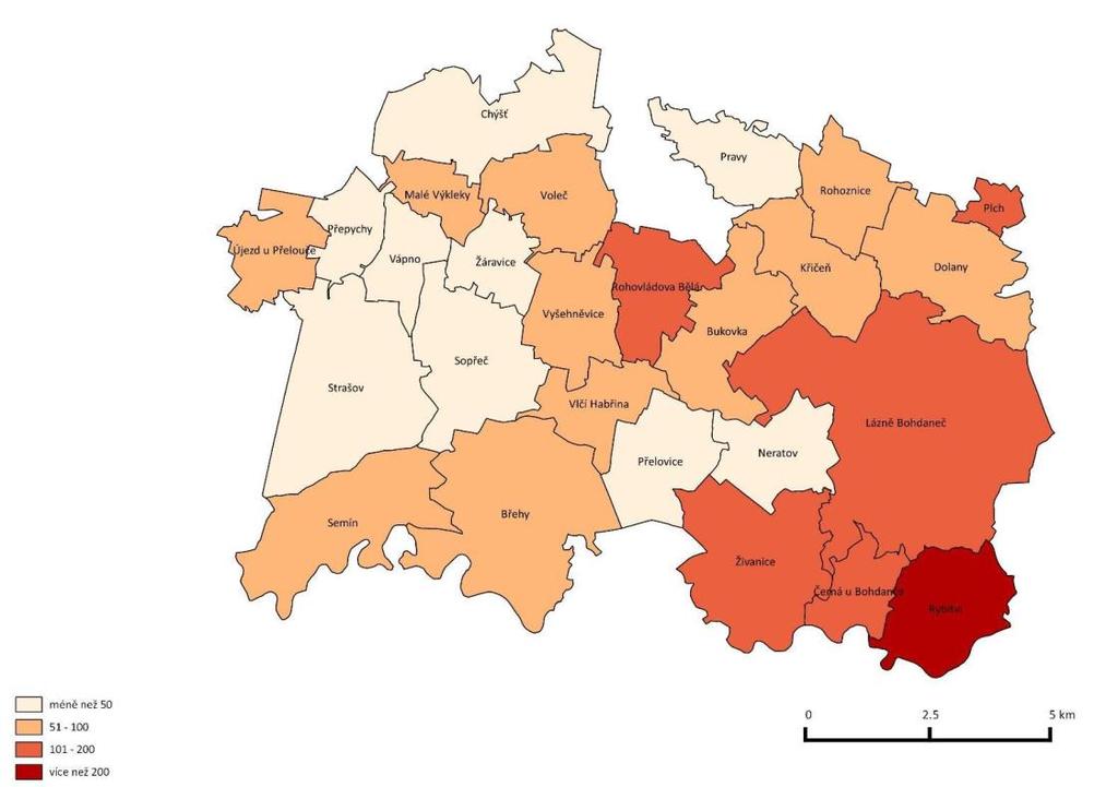 Strašov 322 10 32 Pravy 104 4 27 Chýšť 201 8 25 MAS Bohdanečsko 12 604 145 79 Pk 252 976 3 951 64 ČR 4 095 120 67 578 61 Mapa č. 4 - Hustota zalidnění v Pardubickém kraji 2.3.3. Vývoj populace Během 80.