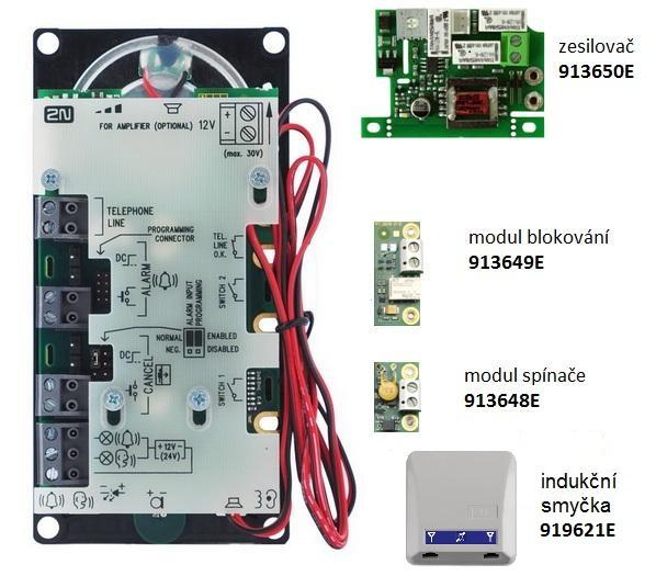 Rozšiřující moduly pro základní jednotky 919640 Obj. č., název Popis 913648E 2N Lift1 Univerzální spínač ovládaný na dálku pomocí DTMF (během spojení). Lze osadit max.
