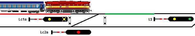 odjezdovým návěstidlem L1 (vlak stojí čelem na dopravní koleji pro kterou platí toto návěstidlo - zeleně