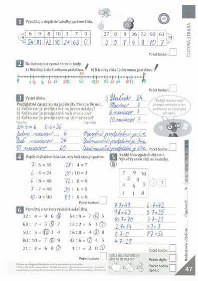47. strana: opakovanie: násobenie a delenie v zápis,, Charakteristika strany: diagnostikovanie miery osvojenia poznatkov Práca so stranou: tejto bahodnotenie.