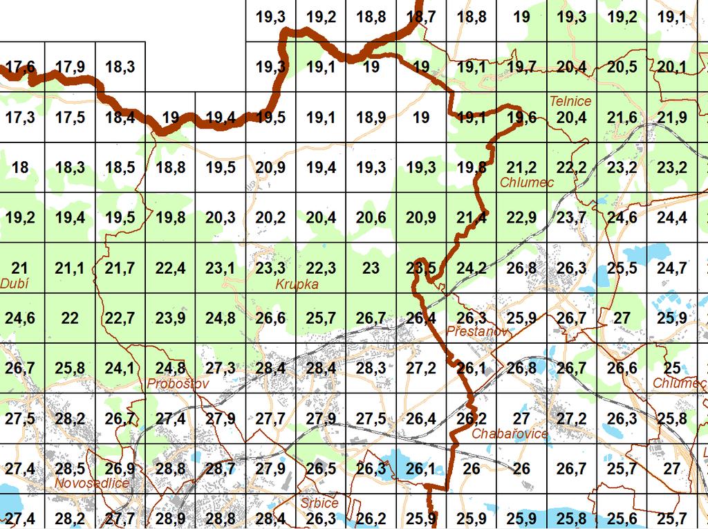 Obrázek 4: Pětiletá průměrná koncentrace částic PM 10 na