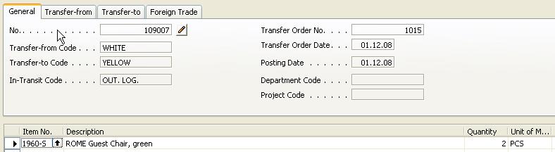 Transfer Order (using warehouse