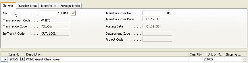 Transfer Order (using warehouse