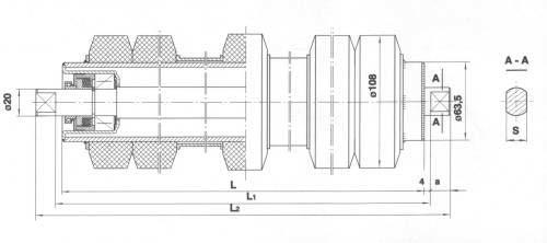 Délka: L d 600 mm Hmotnost rotujících částí: m d 6, Celková hmotnost: mc d 8, 7 kg Počet použitých válečků: n 4 Volba strážních válečků Obr.