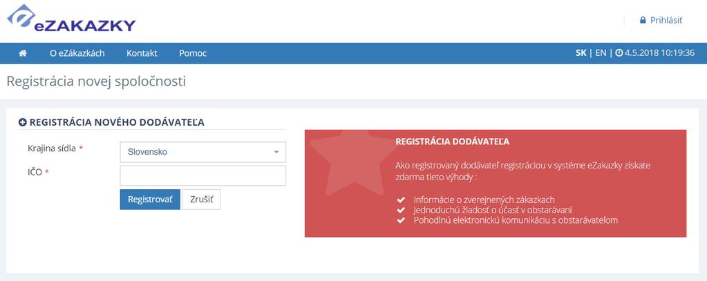 3 Registrácia uchádzača Pre registráciu do systému kliknite na Registrovať.