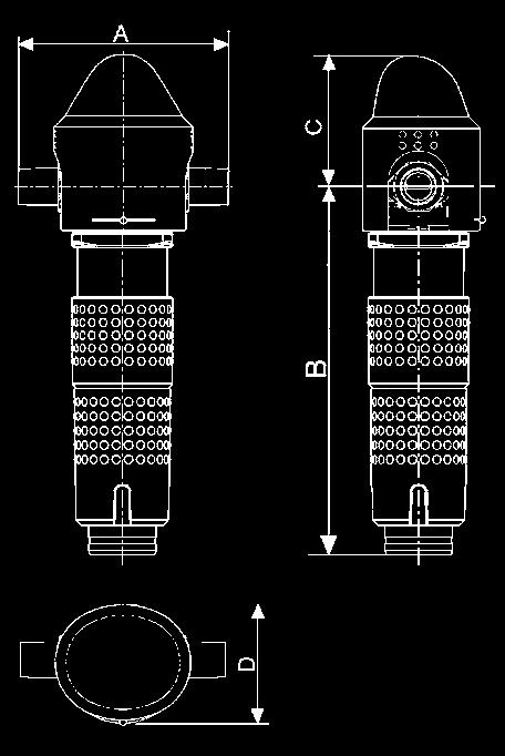 m 3 /h Připojení 1 1/2" 2" Hmotnost 7,5 kg 5,6 kg A (mm) 252 280 B (mm) 336 345 C (mm) 35 43 D (mm) 114 114 Provozní tlak 0,15 1