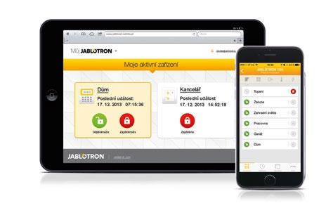 MyJABLOTRON Unikátní aplikace umožňující on-line vzdálenou obsluhu systému Jablotron. Pro koncové uživatele i montážní partnery je k dispozici zdarma.