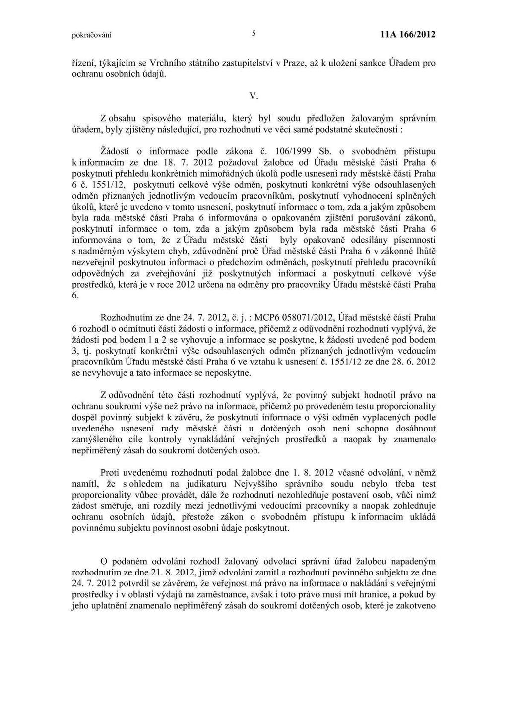 pokračování 5 11A 166112012 řízení, týkajícím se Vr