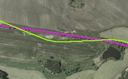 vojenského mapování vzhledem k ortofotografickému zobrazení ČR je o = 0,1m. Průměrná odlehlost zemských silnic byla nejprve určena pro 82 segmentů linií (nabyla hodnoty o = - 0,2 m).