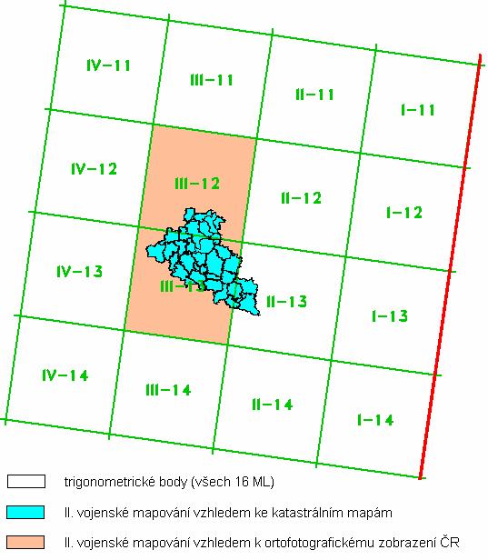 Obr.6 Zájmové lokality pro hodnocení přesnosti lokalizace obsahu map II. vojenského mapování vzhledem ke katastrálním mapám a ortofotografickému zobrazení ČR 2.