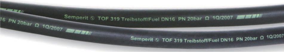POTRAVINY TOF 319 Hadice k benzinovým čerpadlům Pro dopravu bezolovnatých pohonných hmot (EN 228:2004), nafty (EN 590:2004), kerozinu a topného oleje (DIN 51 603, část 1-5).
