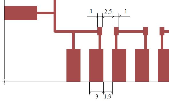 Obr. 2.8 Detail testovací desky 2.3.1.2. Layout testovací desky určené pro neosazené spoje Druhým layoutem, který bylo pro účely měření nutné navrhnout, je layout pro neosazené spoje.