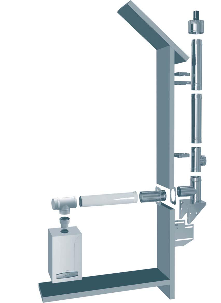 KONDENZAČNÍ PLYNOVÉ KOTLE / ODKOUŘENÍ Venkovní koncentrický vzducho-spalinový systém Ø 80/125 mm 1 Vyústění s přisáváním 2 Trubka s hrdlem 3 Stěnová objímka (zesílená) 4 Prodloužení stěnové objímky 5