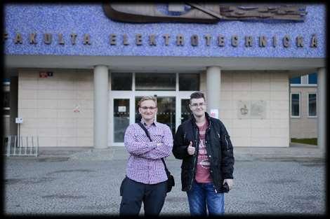 Finalisté soutěže: Michael Řádek z ME4. Vít Staniček z IT2. Finále proběhlo v dopoledních hodinách v krásných a moderních prostorech fakulty elektrotechniky ČVUT.