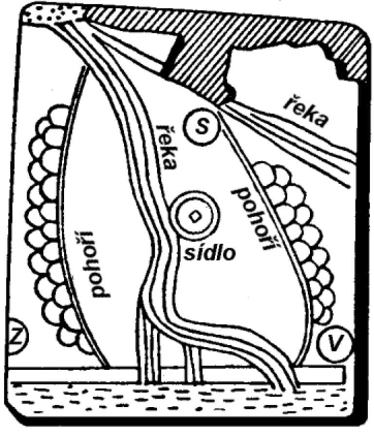 ) Mapa severu Mezopotámie se Zagroskými horami na východě a