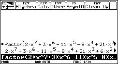 Obrázek Zatímco na obrázku je případ, kdy se rozklad polynomu pátého stupně podařilo na kalkulátoru TI -9 Plus nalézt, vidíme na obrázku, že stejný typ kalkulátoru již u polynomu sedmého stupně