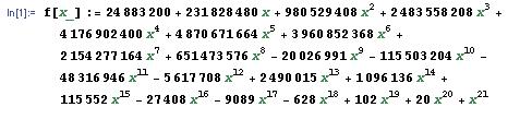 6.. Rozklad polynomů pomocí algoritmů (Musserův, Tobeyho-Horowitzův, Yunnův) v prostředí Wolfram Mathematica 8 Příklad Faktorizujme polynom f ( x) 48800 88480x 98059408x 4855808 x 47690400x 4 5 6 7 8